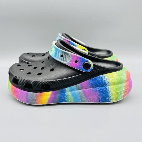 Crocs Shoes Womens 7 Platform Rainbow Tie Dye Classic Bae Clog Foam Slip On - Picture 5 of 12